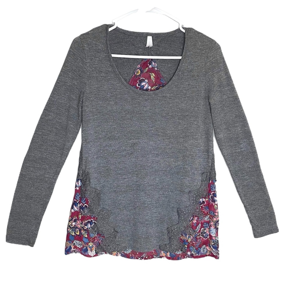 Vanity Long Sleeve Blouse Hybrid Knit & Sheer w/ Lace Accent Women’s Size Small
